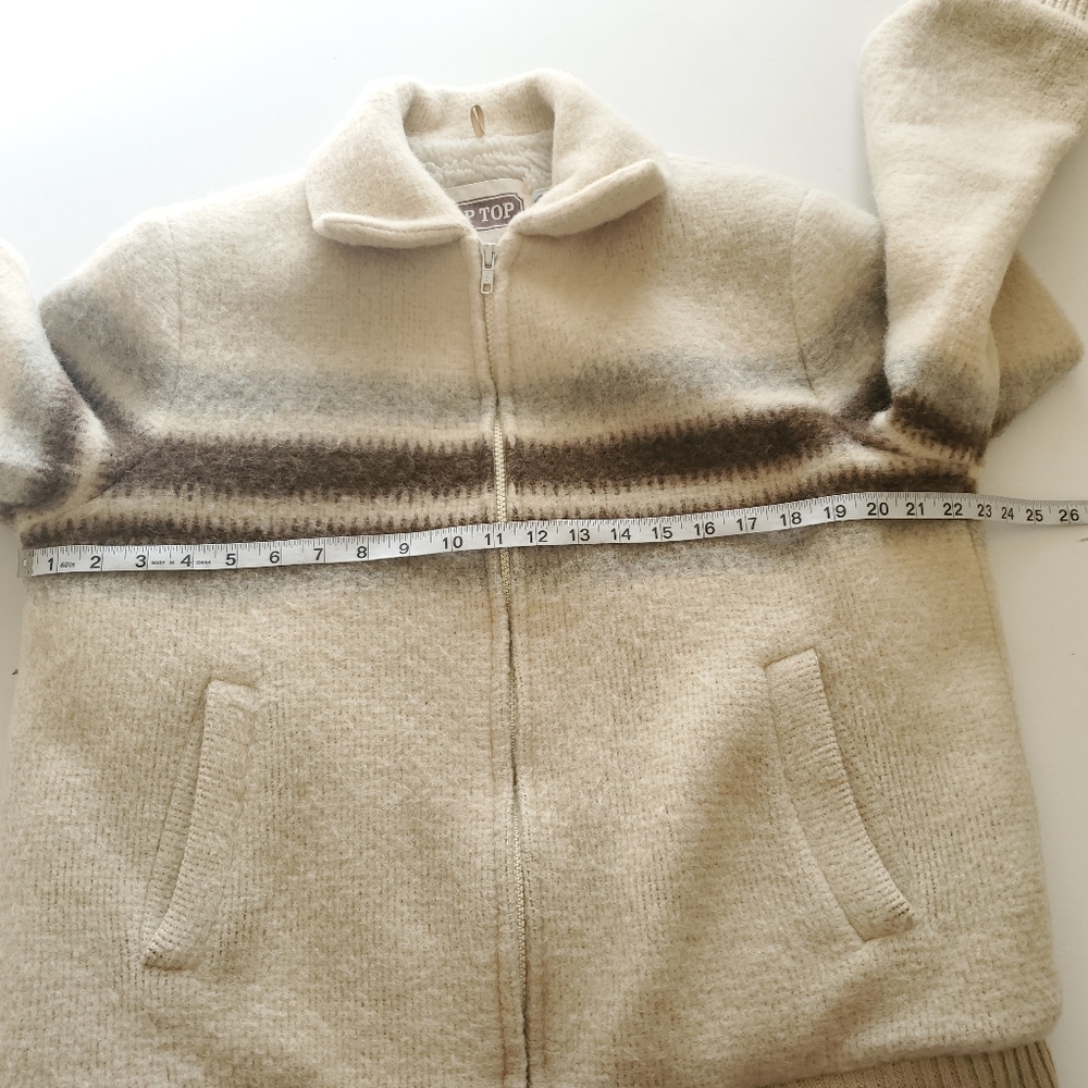 Vintage wool blend zip up striped oversized bomber jacket sherpa lined - Picture 8 of 14